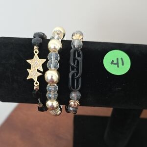 Erimish Black Gold and Gray Beaded Star Stackable Bracelet Set